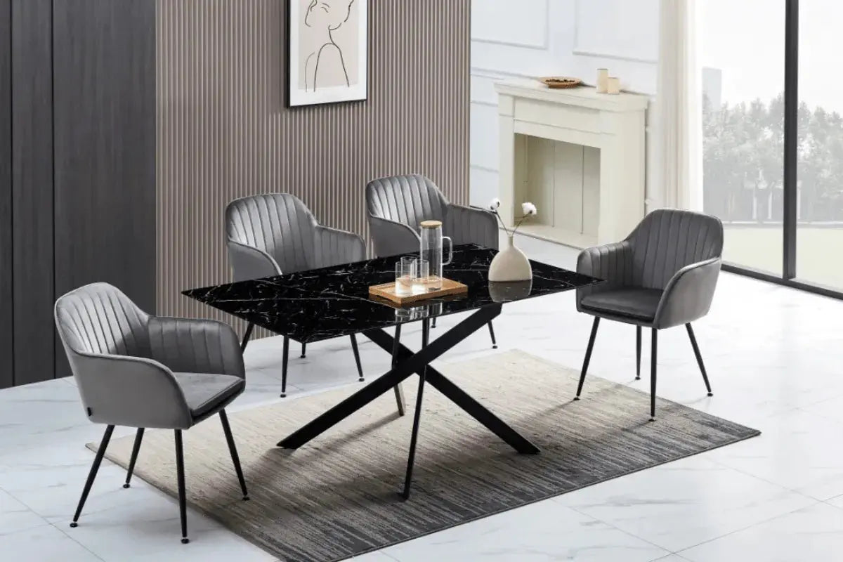 Table Repas Jessica Rectangle Pieds Metal Noir Swedzo-Meuble