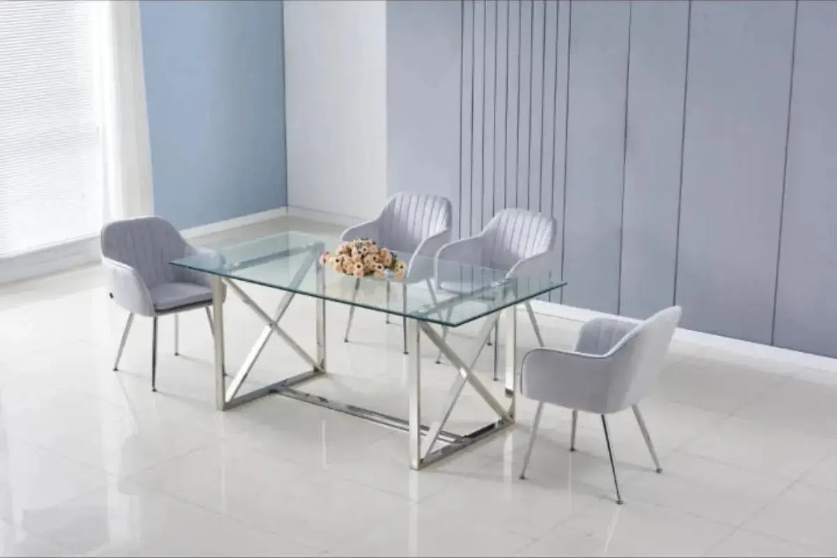 Table Repas Kensy Chrome Transparent 180x90x75CM Swedzo-Meuble