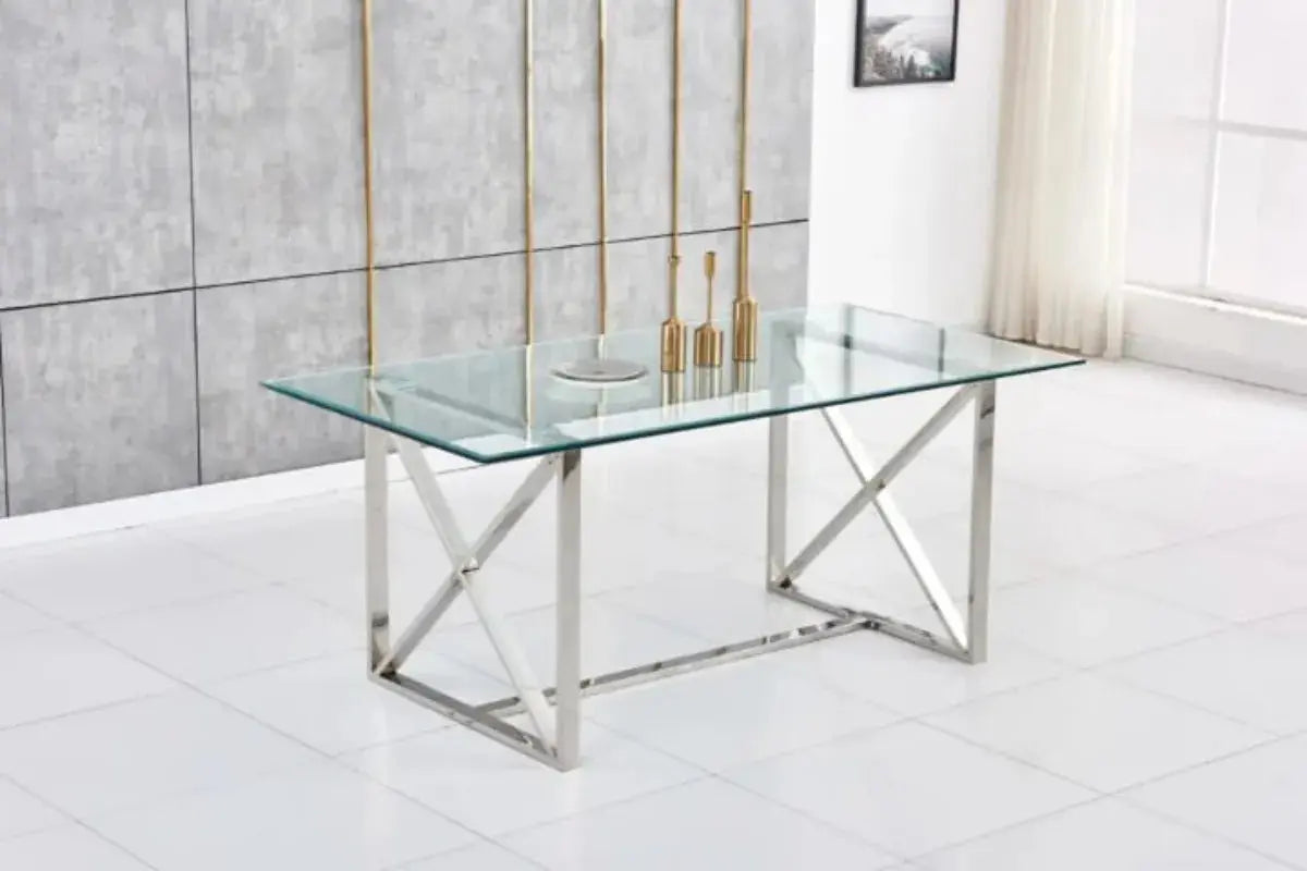 Table Repas Kensy Chrome Transparent 180x90x75CM Swedzo-Meuble