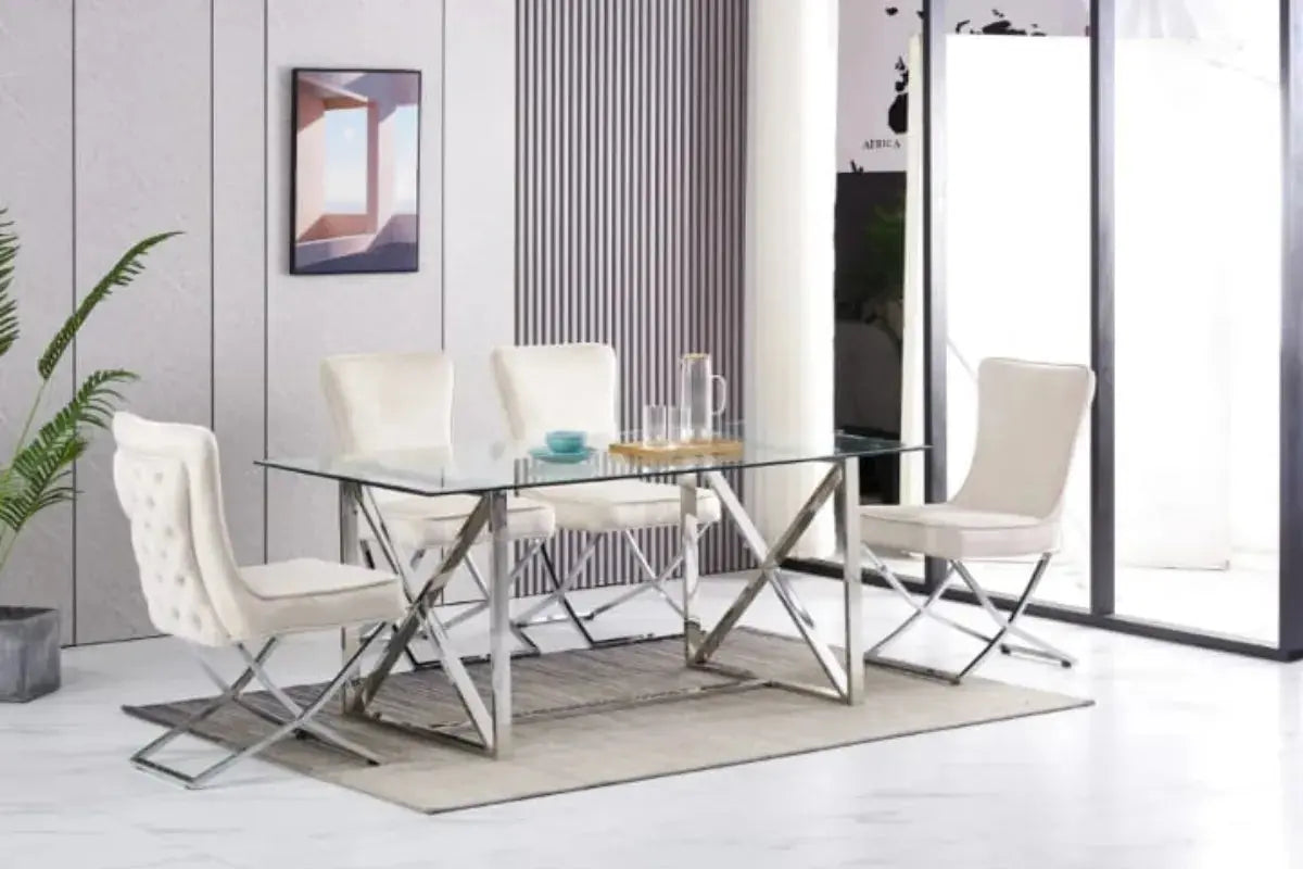 Table Repas Kensy Chrome Transparent 180x90x75CM Swedzo-Meuble