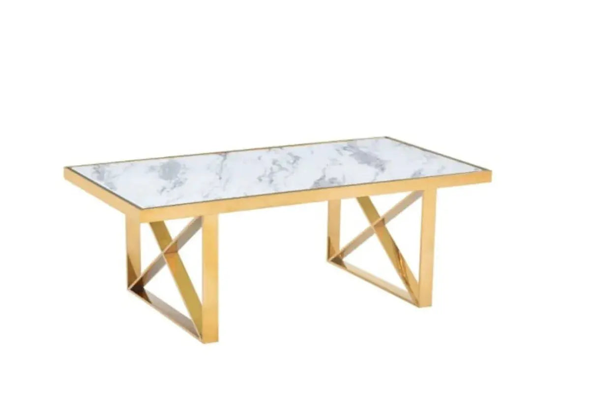 Table Repas Levanto Gold Marbre Blanc 180X90CM Swedzo-Meuble