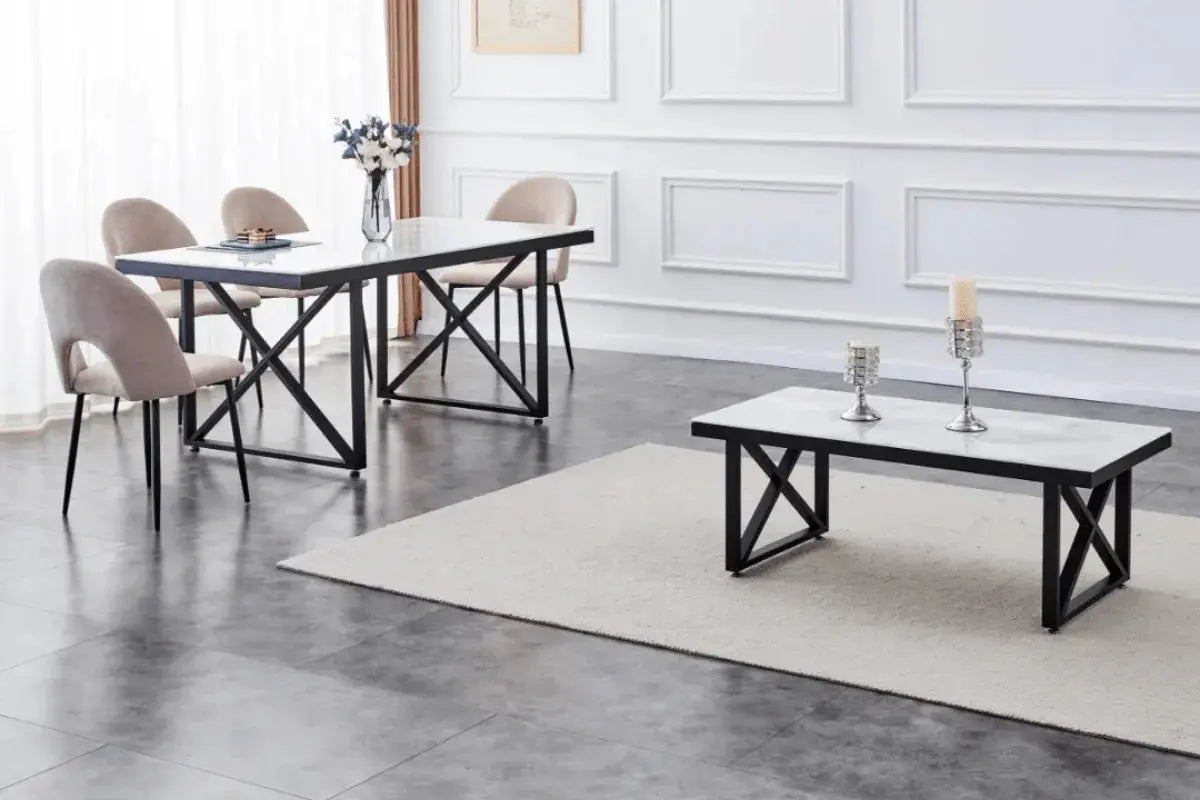 Table Repas Levanto Metal Pieds Noir 180x90x75 CM Swedzo-Meuble
