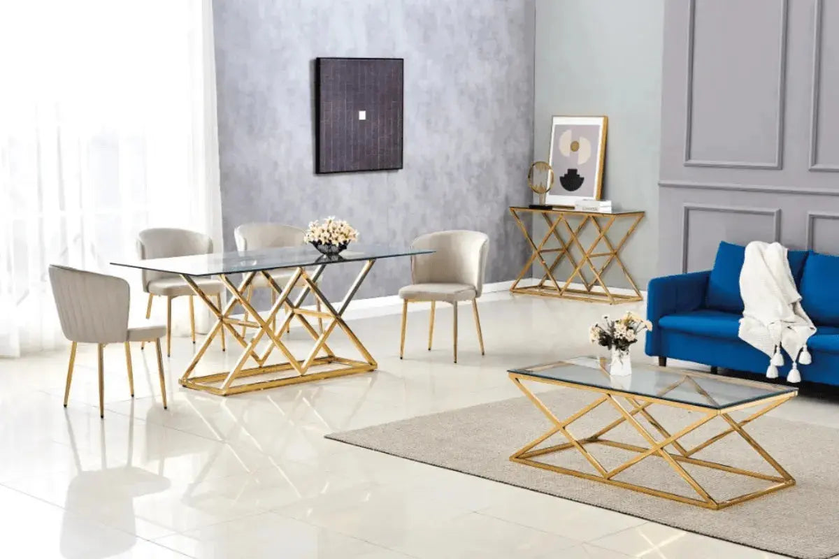 Table Repas Triangle Gold Transparent 180x90 CM Swedzo-Meuble