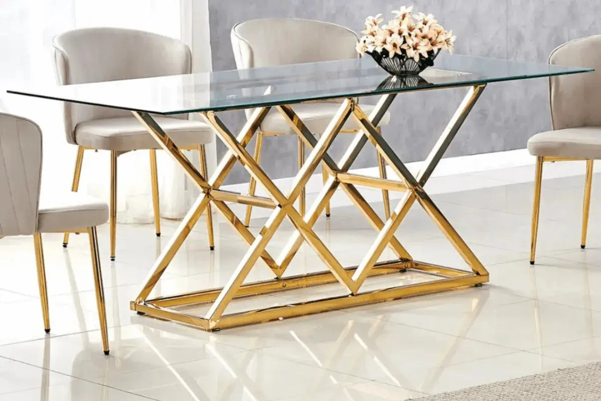 Table Repas Triangle Gold Transparent 180x90 CM Swedzo-Meuble