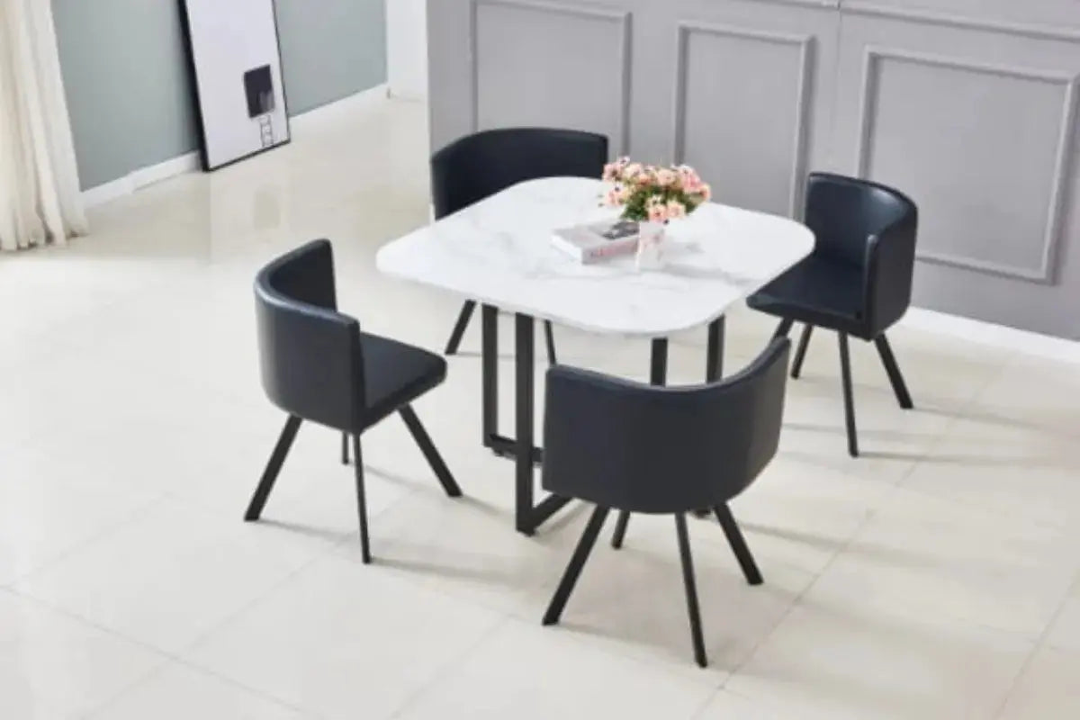 Table Repas Vendome Marbre Avec 4 Chaises 100x100x75 CM Swedzo-Meuble