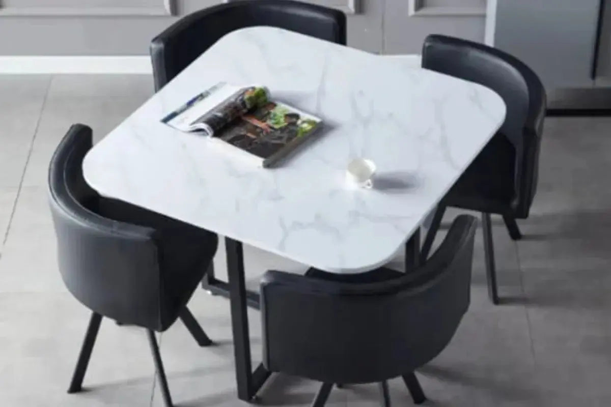 Table Repas Vendome Marbre Avec 4 Chaises 100x100x75 CM Swedzo-Meuble