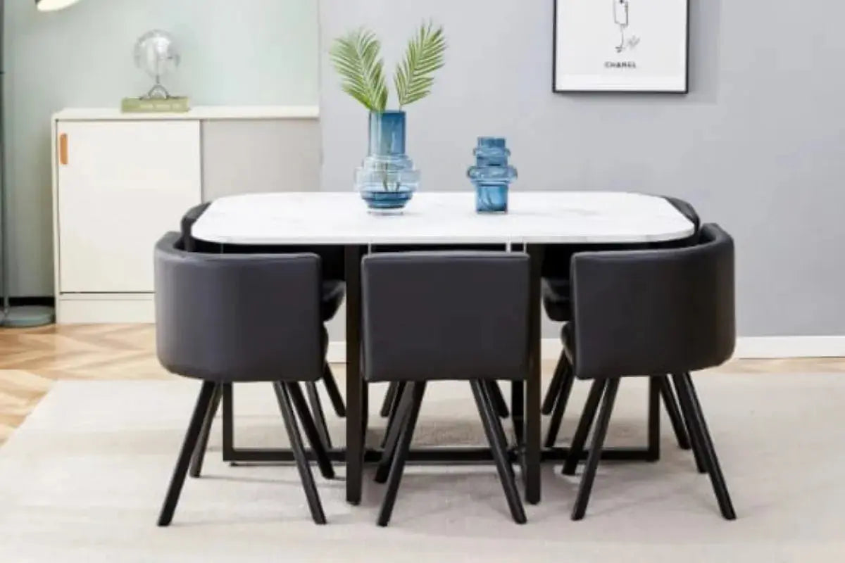 Table Repas Vendome Marbre Avec 6 Chaises 140x90x75 CM Swedzo-Meuble