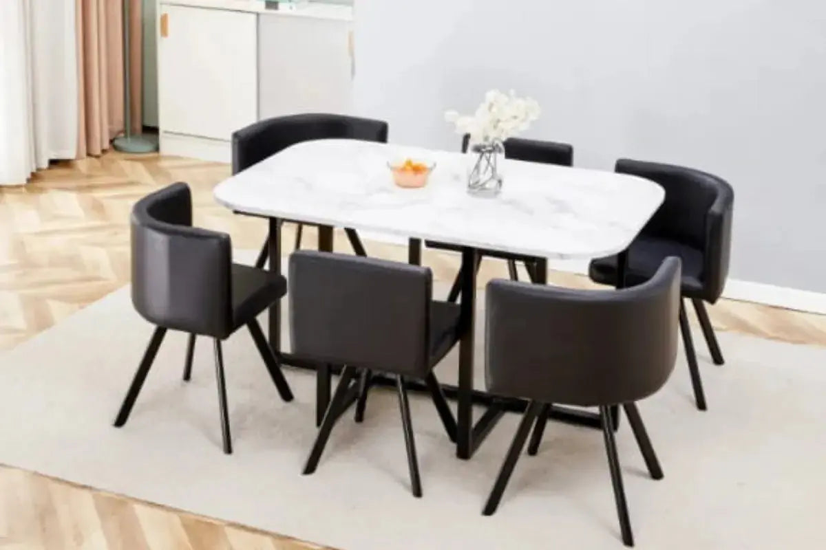 Table Repas Vendome Marbre Avec 6 Chaises 140x90x75 CM Swedzo-Meuble