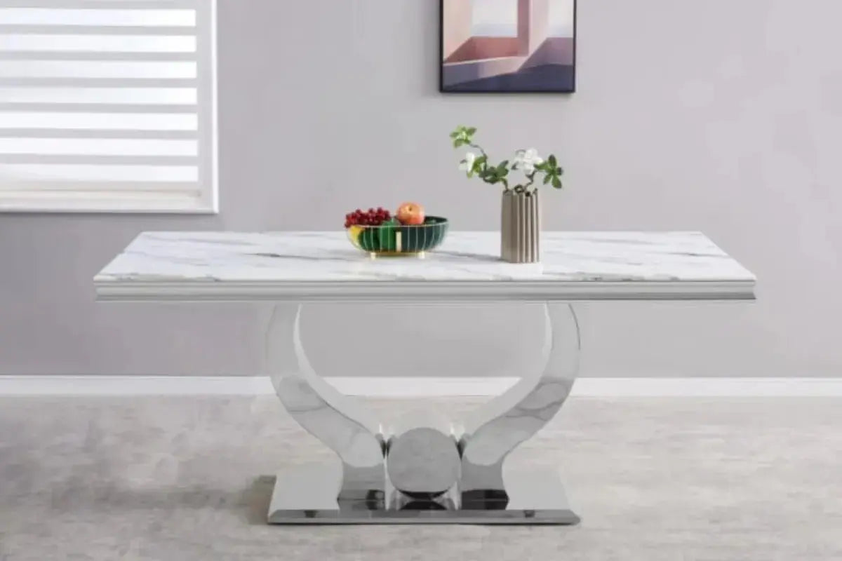 Table Trofy Chrome Marbre  Blanc 180CM Swedzo-Meuble
