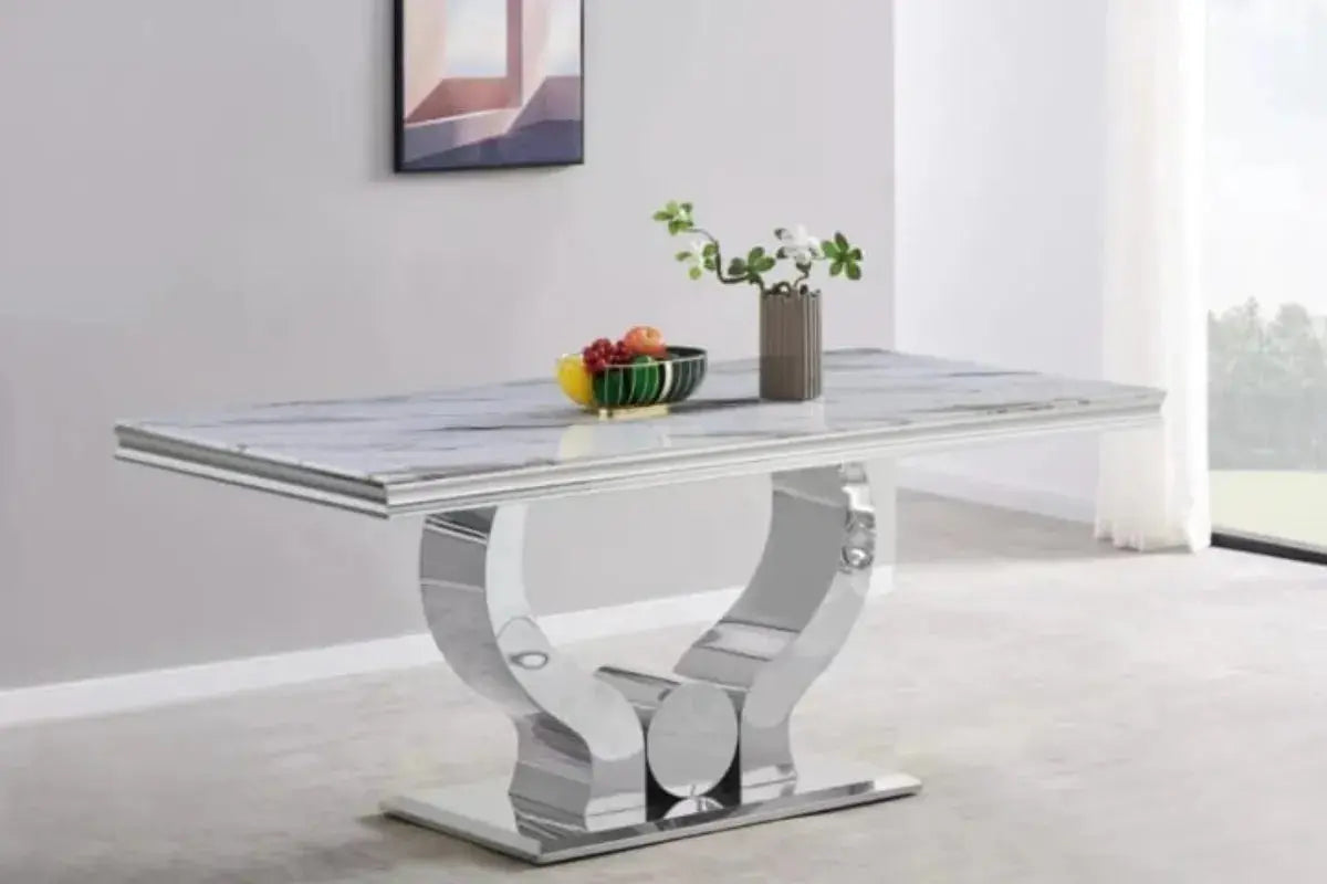 Table Trofy Chrome Marbre  Blanc 180CM Swedzo-Meuble