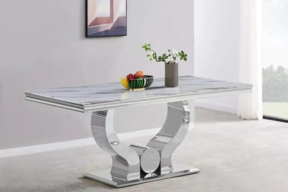 Table Trofy Chrome Marbre  Blanc 180CM