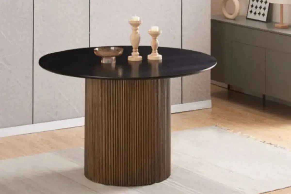 Table à Manger Baieta Pied Gold Plateau Noir 120x75 CM Swedzo-Meuble