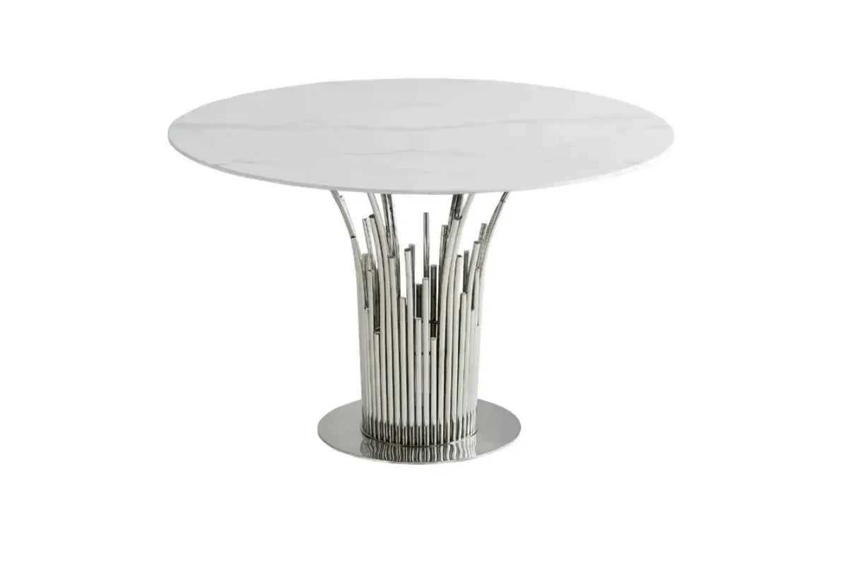 Table à Manger Flute Chrome Marbre Blanc 120 CM Swedzo-Meuble