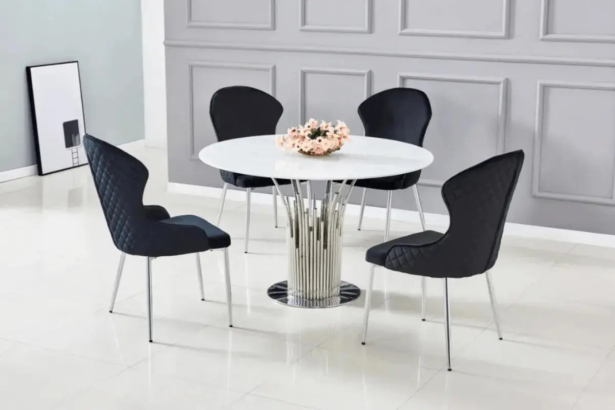 Table à Manger Flute Chrome Marbre Blanc 120 CM Swedzo-Meuble