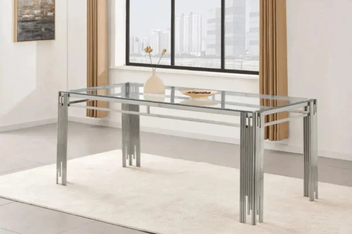 Table à Manger Flute Pieds Chrome Swedzo-Meuble