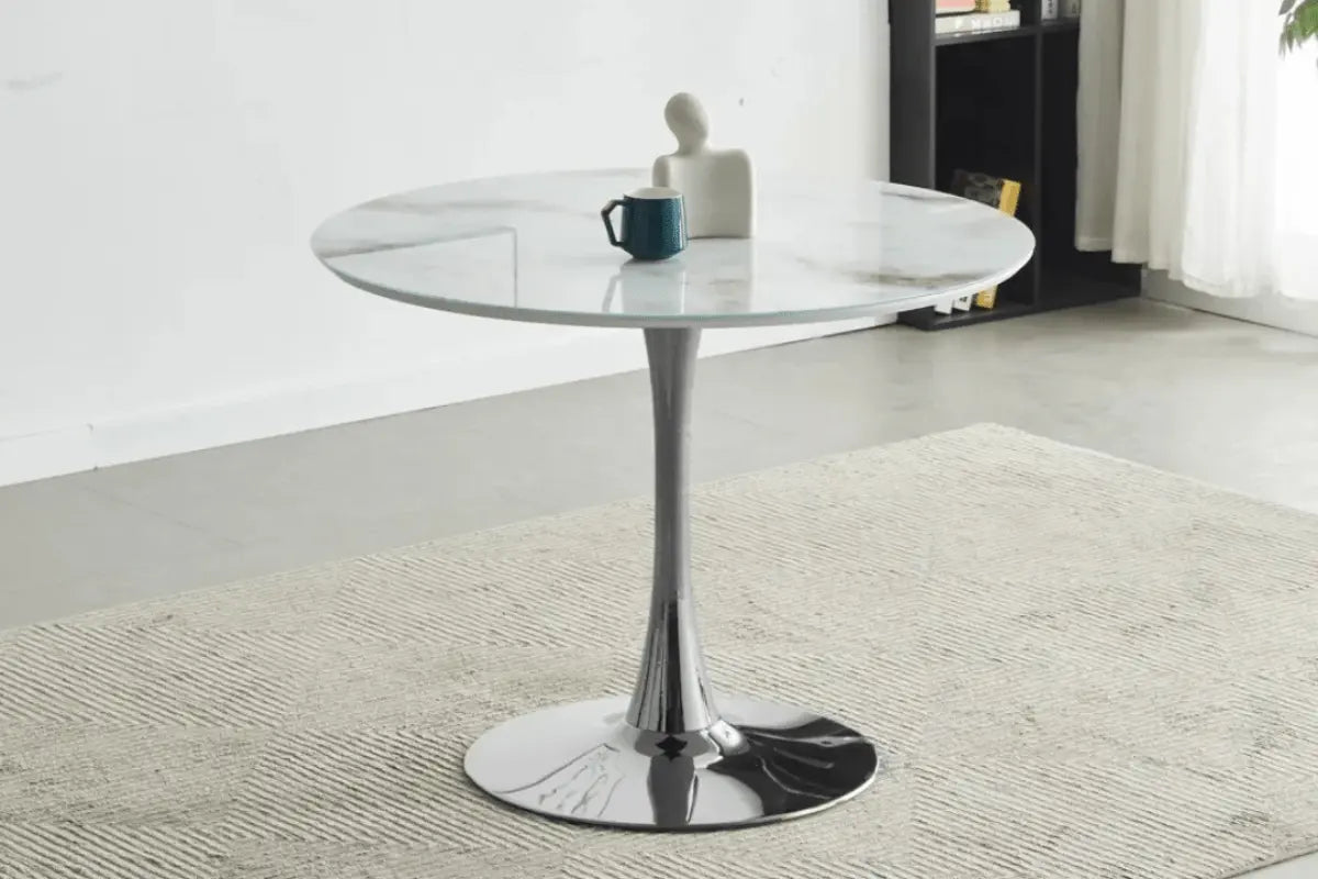 Table à Manger Rosa Pied Argent 100x100x75CM Swedzo-Meuble