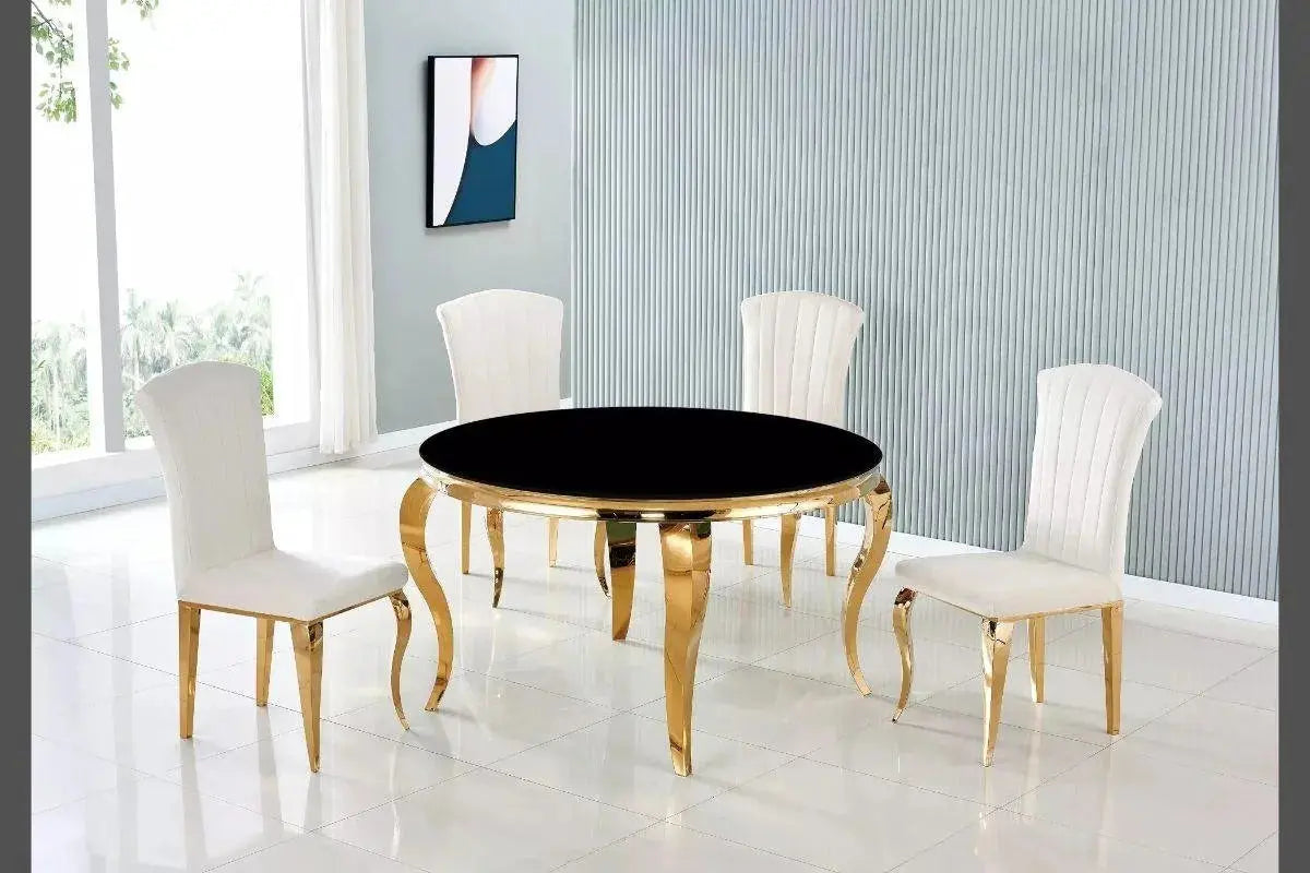 Table avec 4 chaises ronde dorée noir NEO Swedzo-Meuble