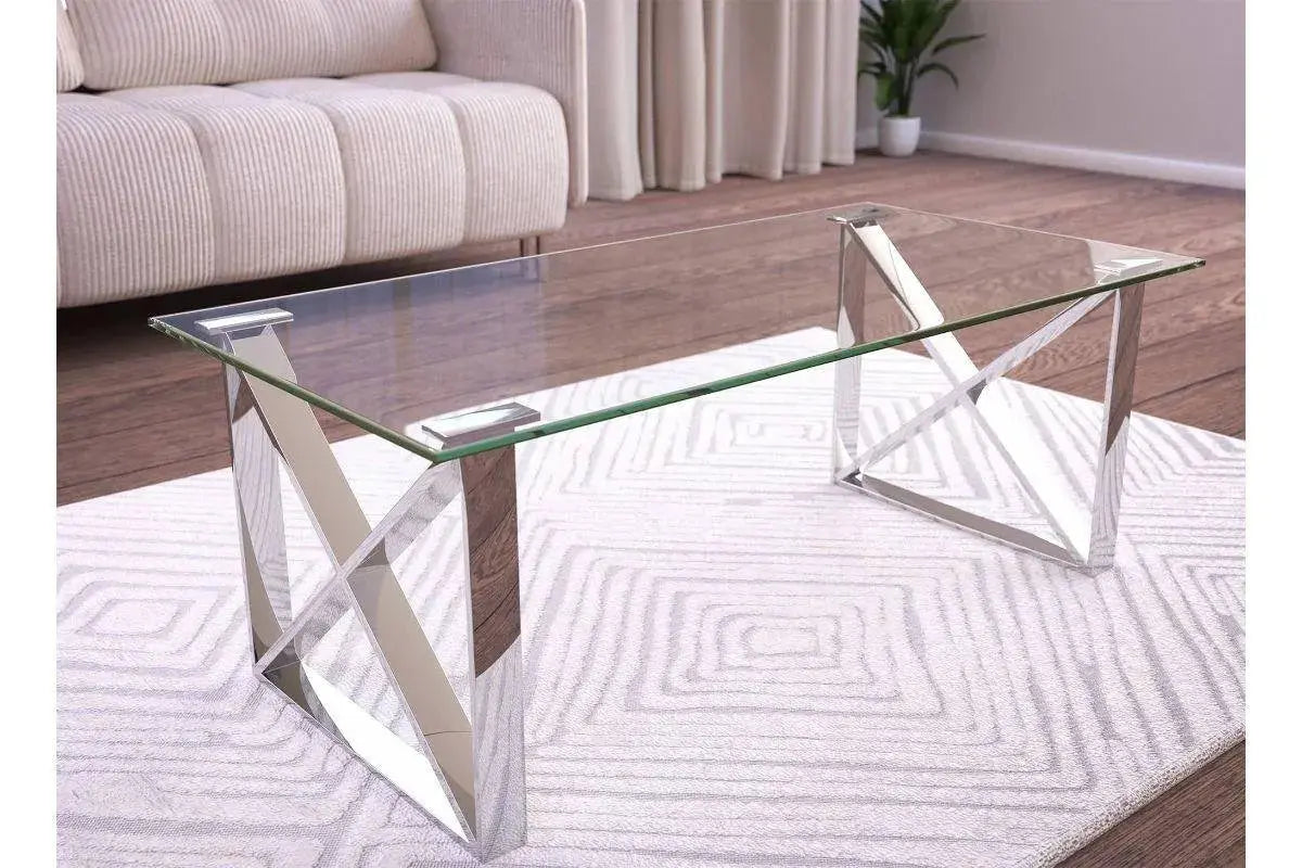 Table basse avec plateau en verre Swedzo-Meuble