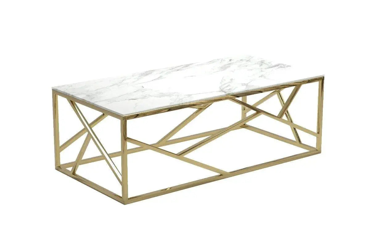Table basse design effet marbre et métal doré rectangulaire DENYS Swedzo-Meuble