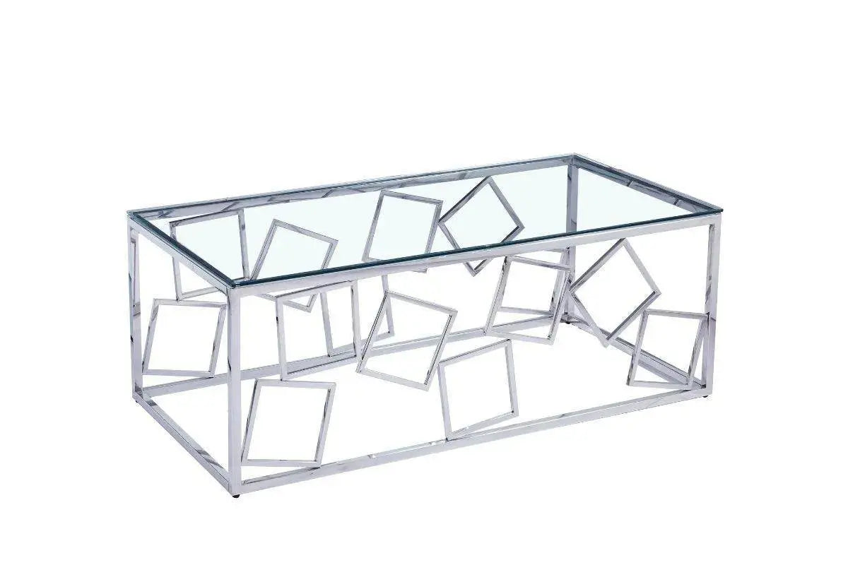 Table basse design en verre et métal argenté rectangulaire ARVI Swedzo-Meuble