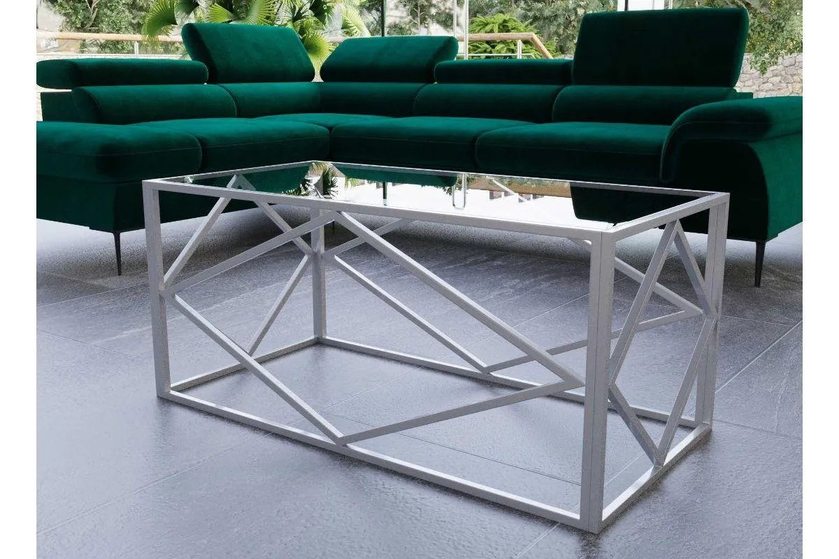 Table basse design en verre et métal rectangulaire ELIO