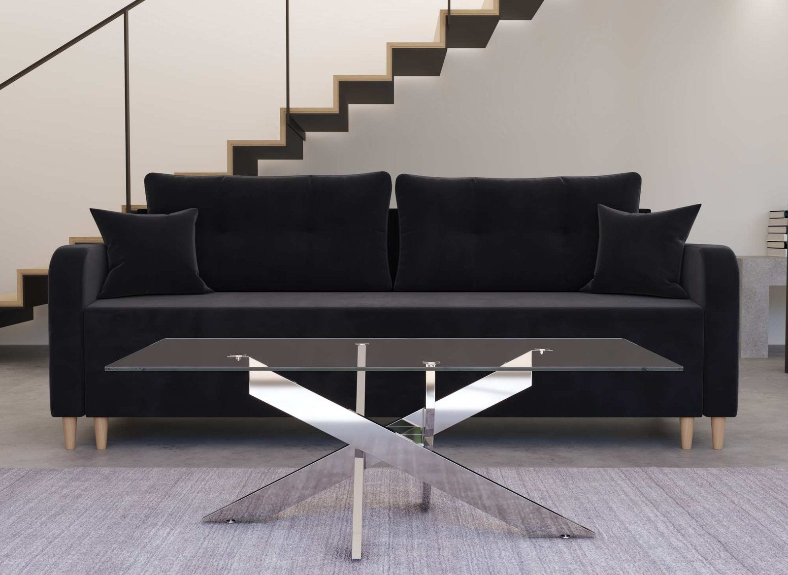 Table basse design rectangulaire en verre pieds argentés CONNOR