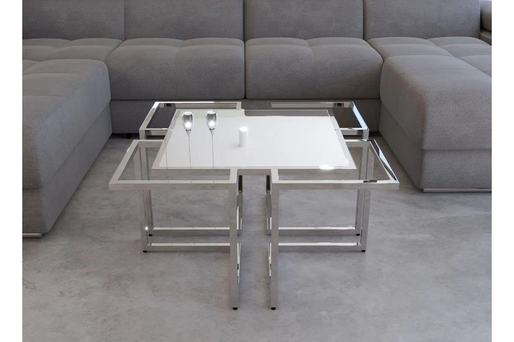 Table basse rectangulaire avec pieds géométriques argenté MORELIA