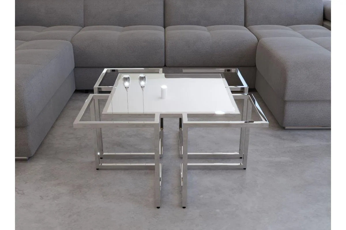 Table basse rectangulaire avec pieds géométriques argenté MORELIA