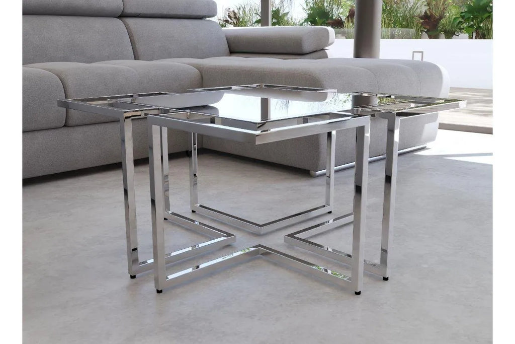 Table basse rectangulaire avec pieds géométriques argenté MORELIA