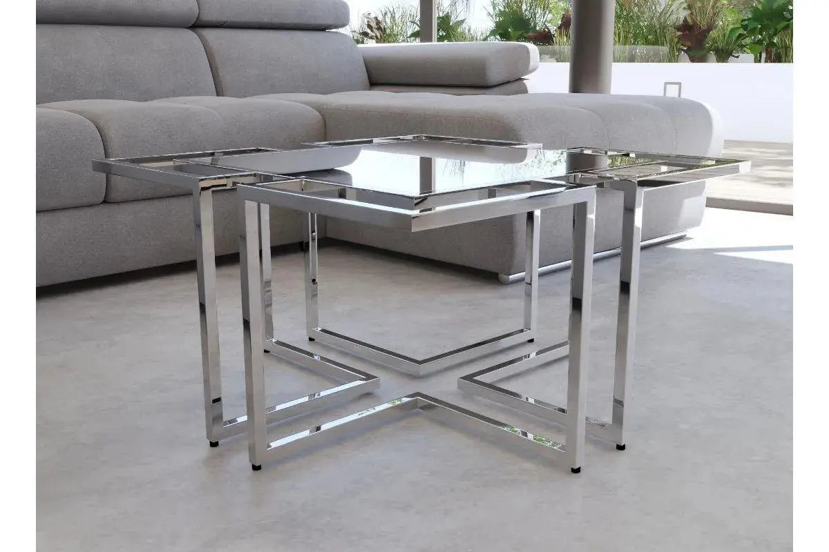 Table basse rectangulaire avec pieds géométriques argenté MORELIA Swedzo-Meuble