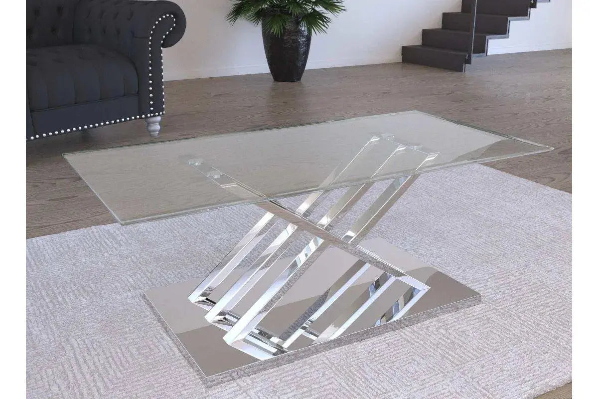 Table basse rectangulaire design avec pieds géométrique argentés NELLA Swedzo-Meuble
