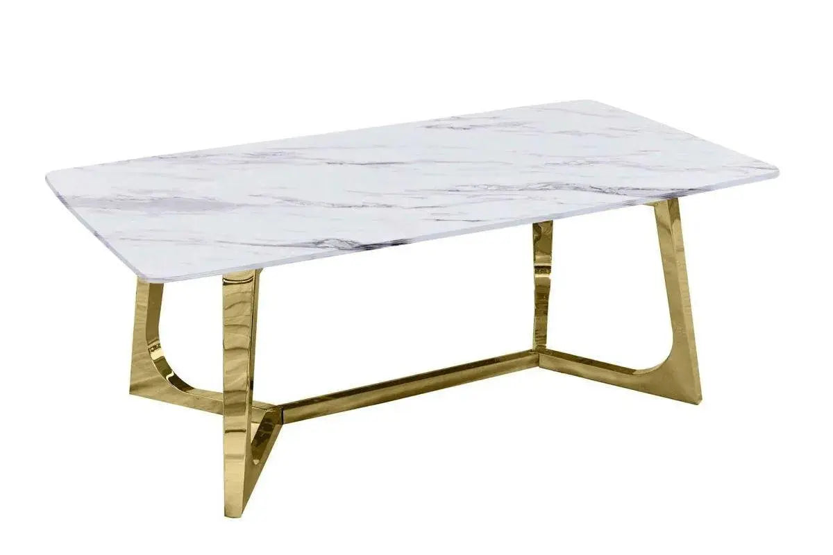 Table basse rectangulaire design effet marbre blanc et doré JOHANNA Swedzo-Meuble