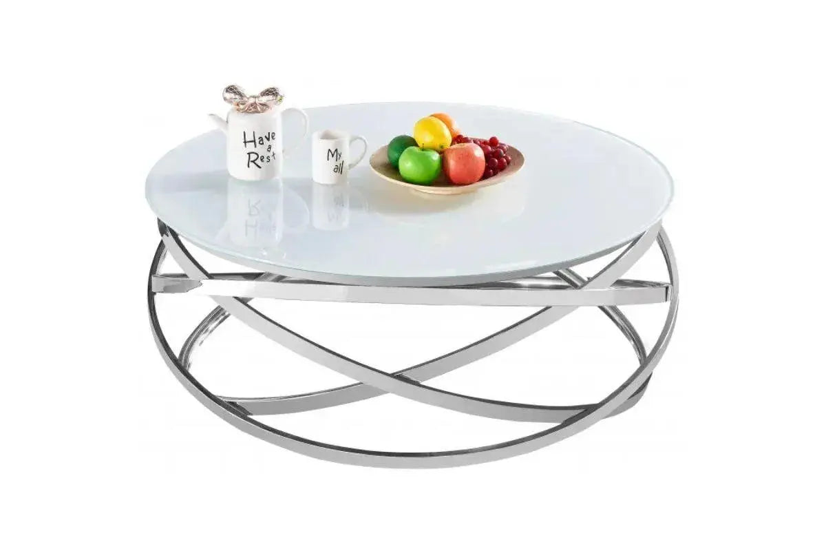 Table basse ronde SPIRALE verre blanc argentée Swedzo-Meuble