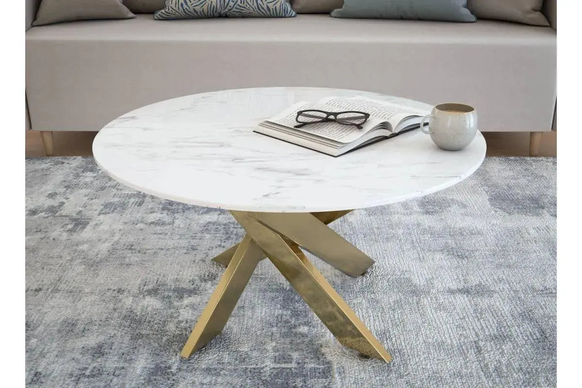 Table basse ronde design verre marbré et pieds dorés MELISSA Swedzo-Meuble