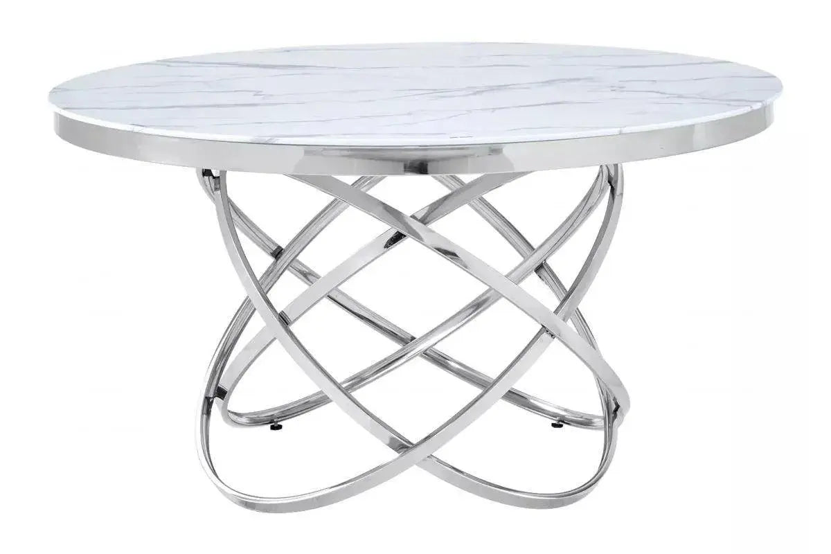 Table à manger marbre blanc argent EVO Swedzo-Meuble