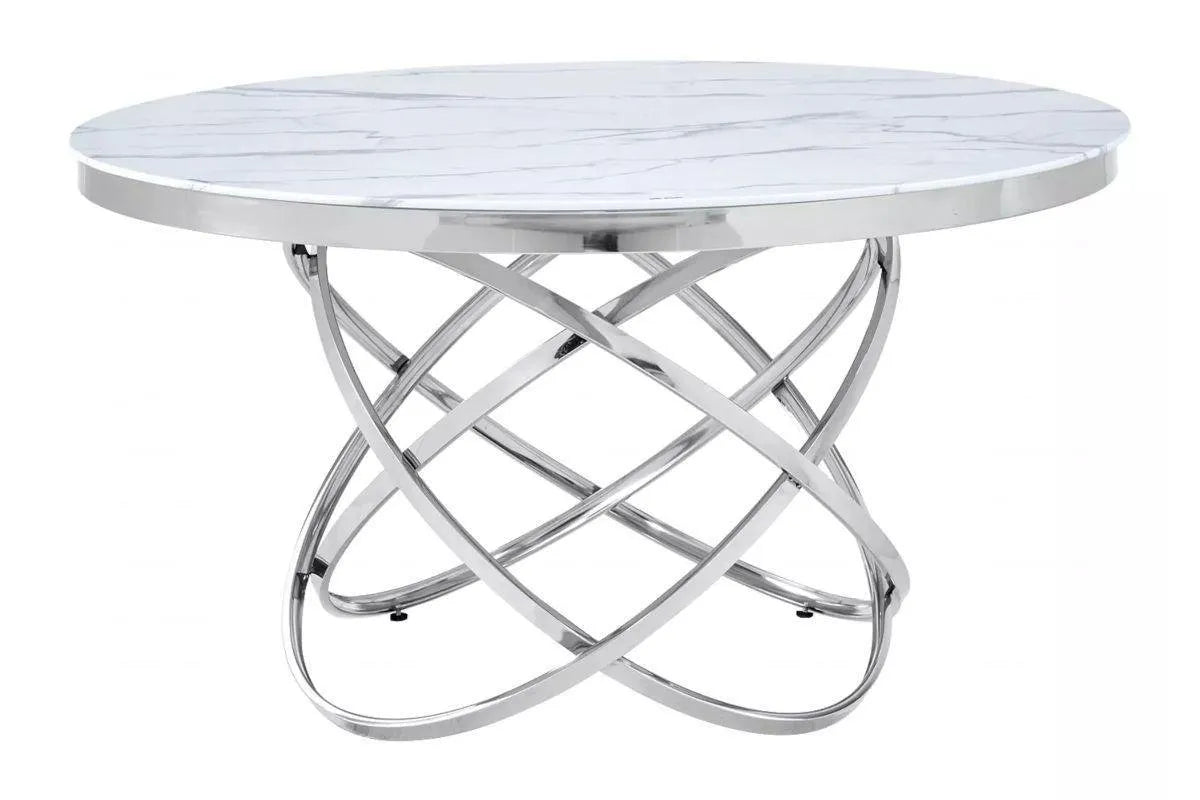 Table é manger marbre blanc argent EVO