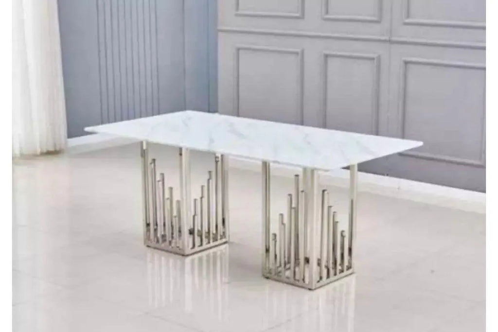 Table é manger marbre blanc argent RITA