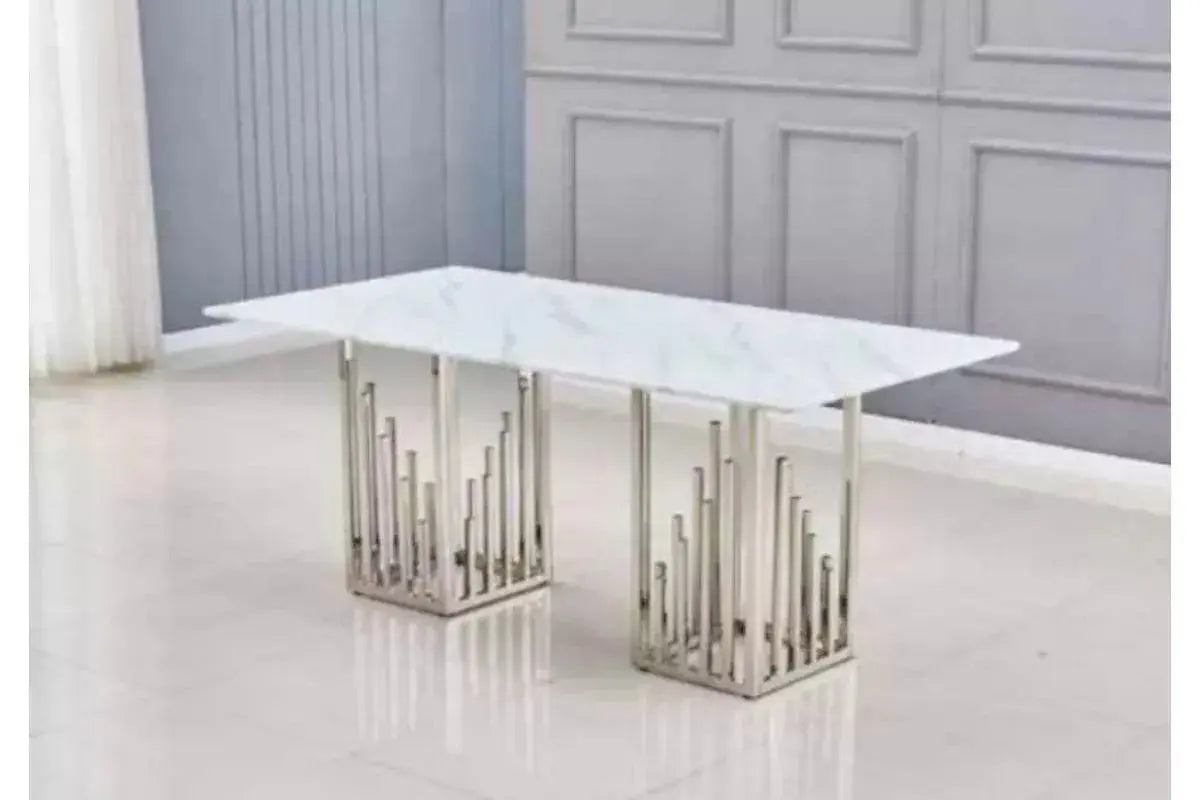 Table à manger marbre blanc argent RITA Swedzo-Meuble