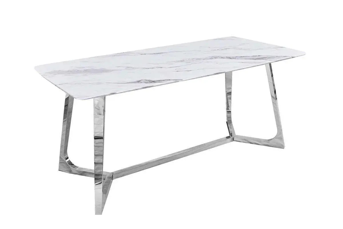 Table à manger rectangulaire design effet marbre blanc et argenté JOHANNA Swedzo-Meuble