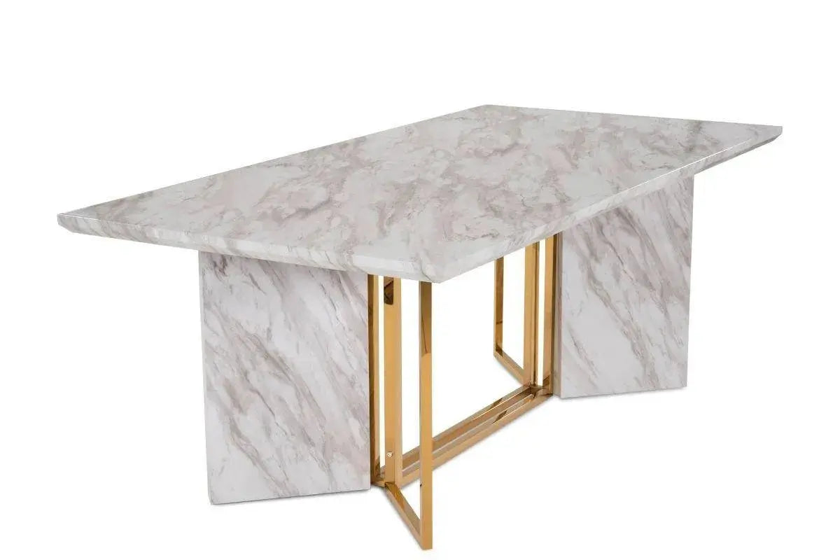 Table à manger rectangulaire design effet marbre blanc et doré ERIKA Swedzo-Meuble