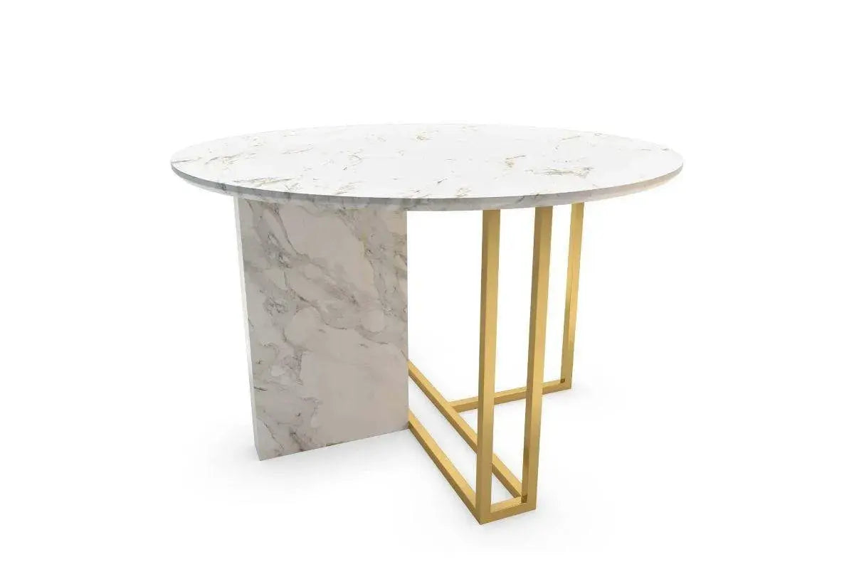 Table à manger ronde design effet marbre blanc et doré ERIKA Swedzo-Meuble