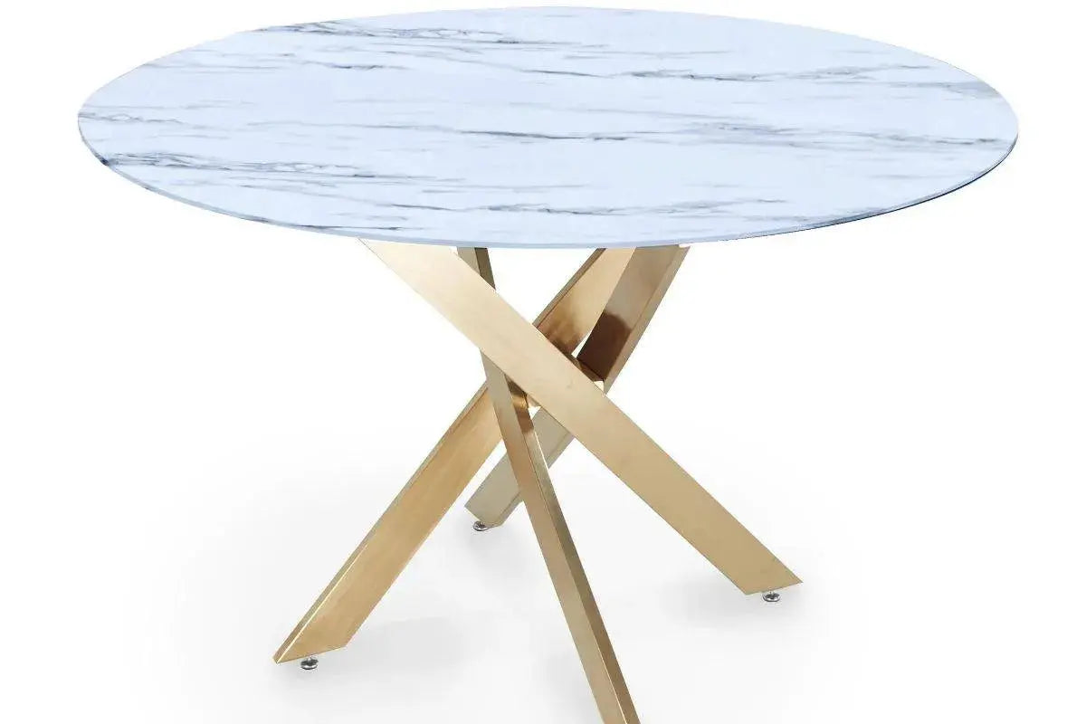 Table à manger ronde design verre marbré et pieds dorés 4 personnes MELISSA Swedzo-Meuble