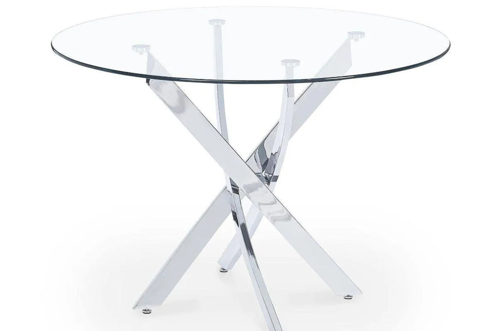 Table é manger ronde en verre pieds argentés JUNE