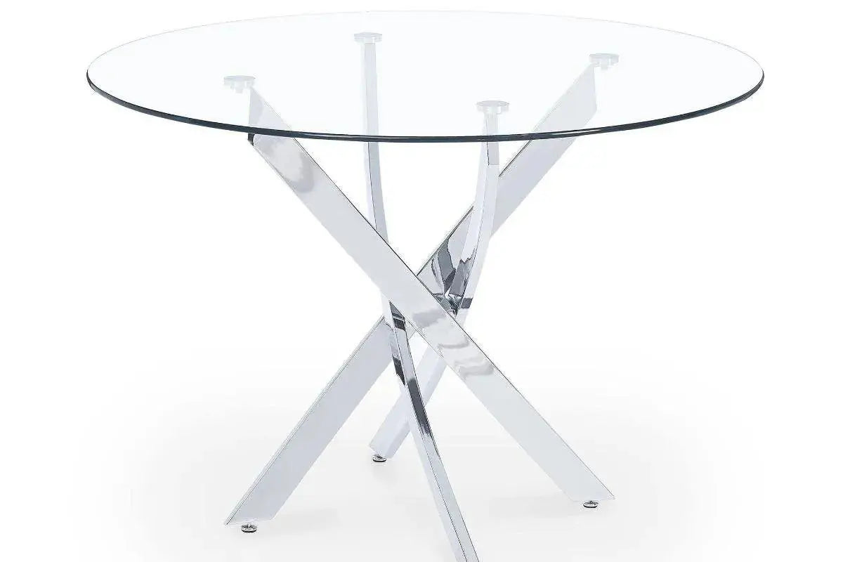 Table à manger ronde en verre pieds argentés JUNE Swedzo-Meuble