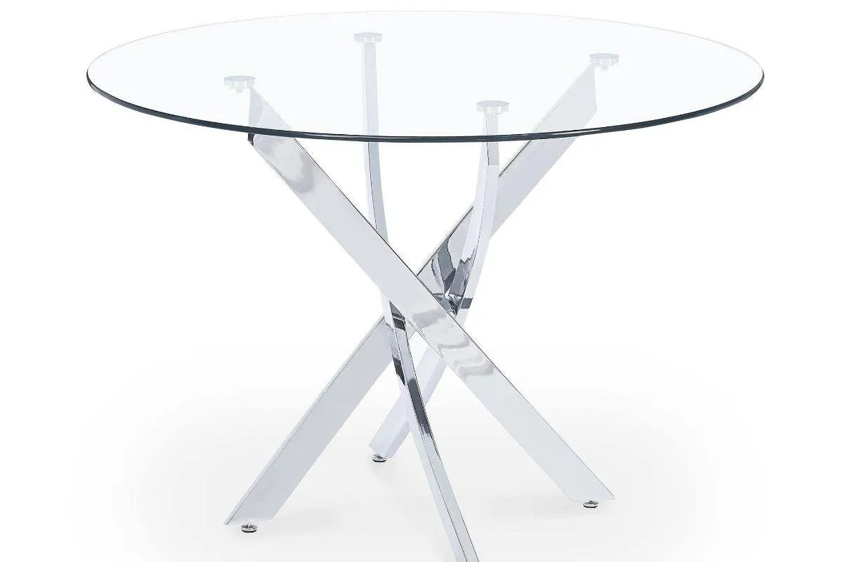 Table é manger ronde en verre pieds argentés JUNE