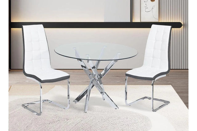 Table é manger ronde en verre pieds argentés JUNE