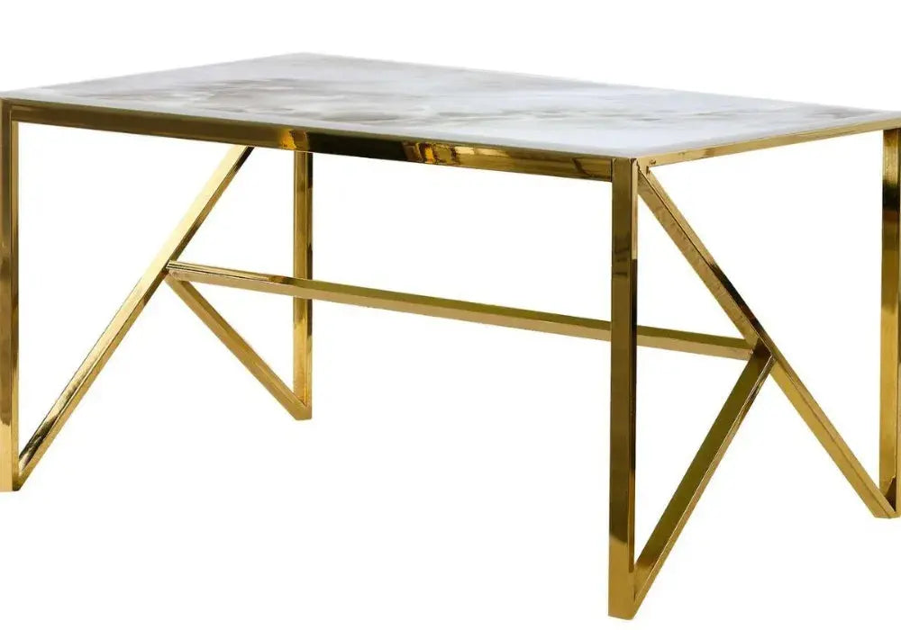 Table et  4 chaise dorée beige marbre beige DIA Swedzo-Meuble