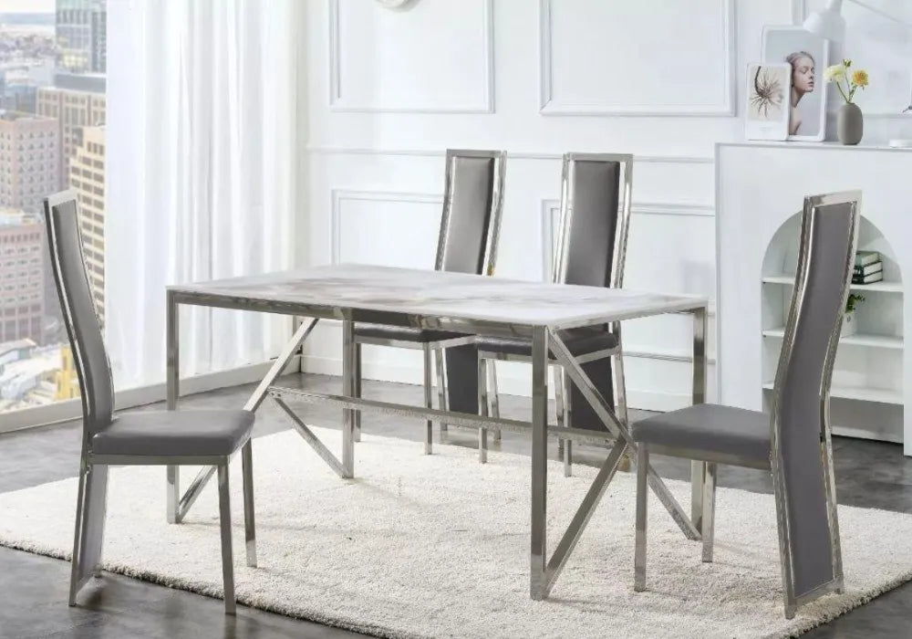 Table et 4 chaise gris marbre beige DIA