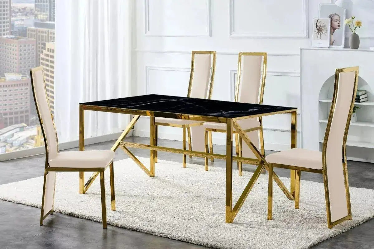 Table et chaise dorée beige marbre noir DIA Swedzo-Meuble