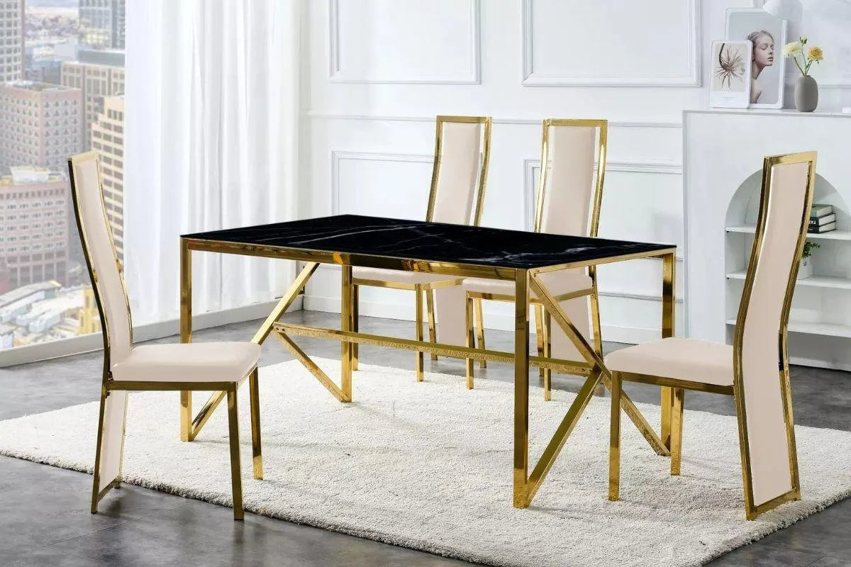 Table et chaise dorée beige marbre noir DIA